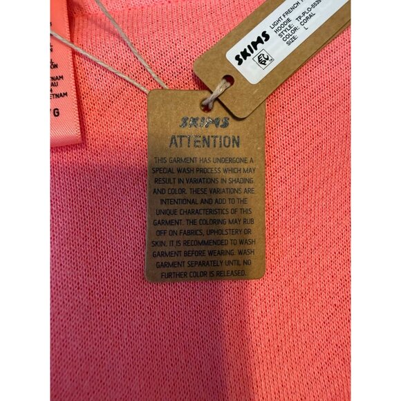 Skims French Terry Pullover Hoodie Sweater Large Coral Long Sleeves Lounge - Picture 5 of 9